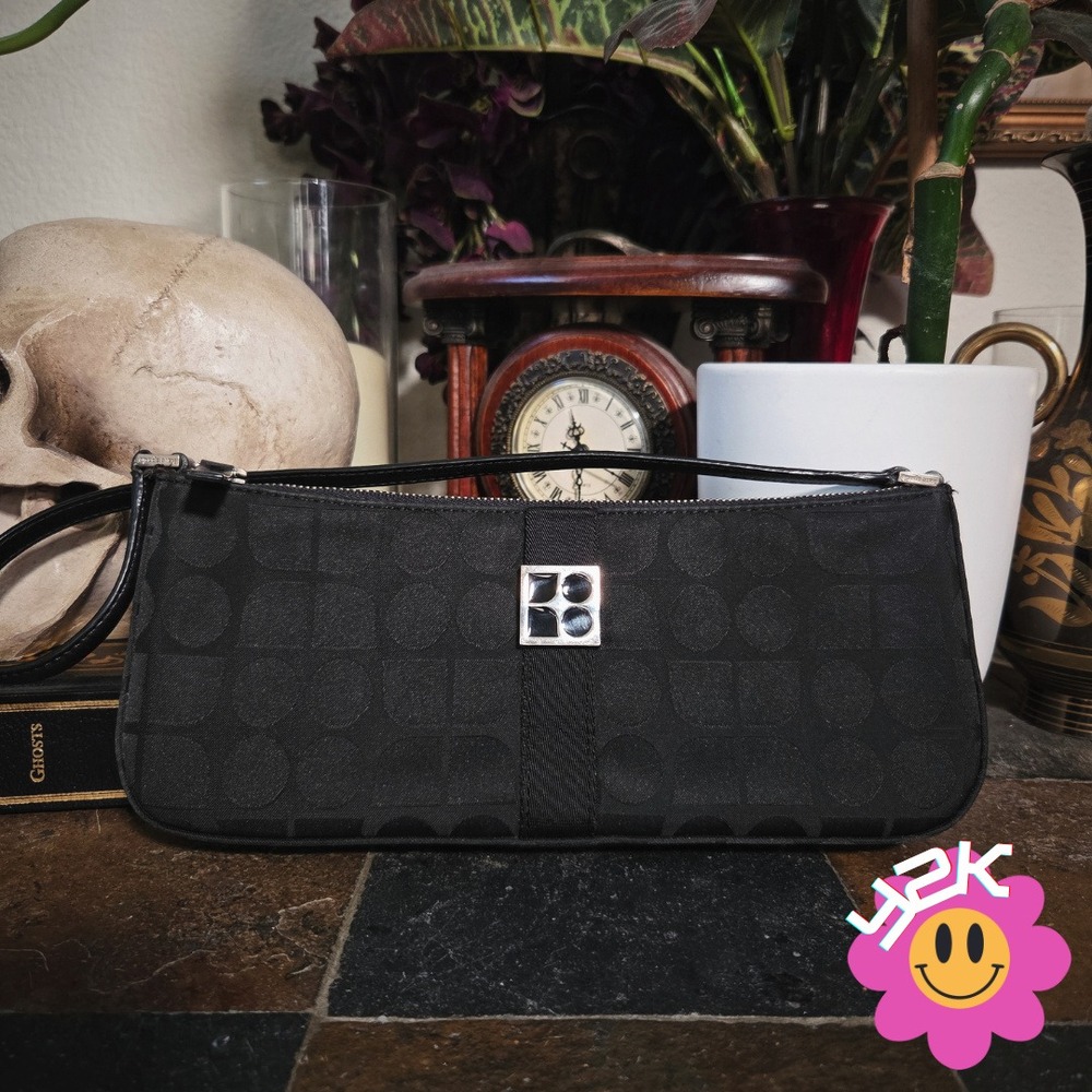Kate‎ Spade Noel Dot Baguette Shoulder Bag Black Vintage Y2K Nylon Small Purse